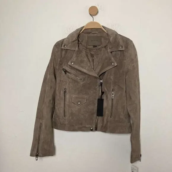 NEW BLANKNYC WOMENS TAUPE LEATHER LONG SLEEVE COLLARED HOODED MOTO JACKET SIZE S - Picture 2 of 9